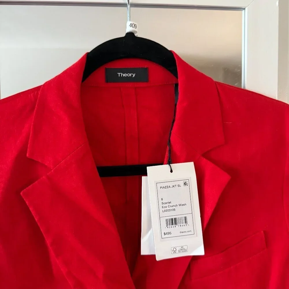 NEW Theory Women's Piazza Jacket in Scarlet Size 8 Color Red - Picture 4 of 9